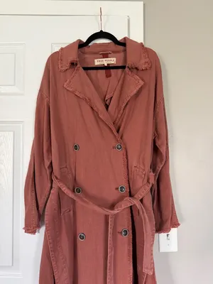 Free People Dusty Rose Long Coat Jacket Belted Double Breasted Trench Coat thumbnail 2