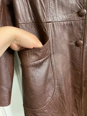 Great Things Vintage Chocolate Brown Genuine Leather Long Coat Jacket Size Large thumbnail 5