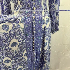 Z&L Boho Paisley Maxi Dress Small Smocked Waist Button Front Purple Green Resort thumbnail 6