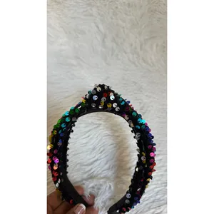 Headband metallic Velvet & Sequin Plush Headband. Rainbow Sequin Twist thumbnail 8