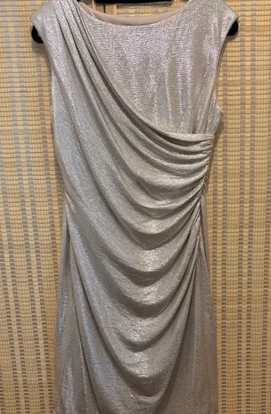 Alex Marie Shimmery Silver Asymmetrical Ruched Cocktail Dress thumbnail 1