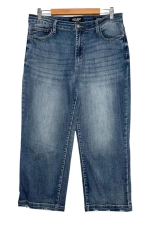 Judy Blue Wide Leg Crop Jeans Womens 32 Blue Stretch High Rise Boho Festival thumbnail 1