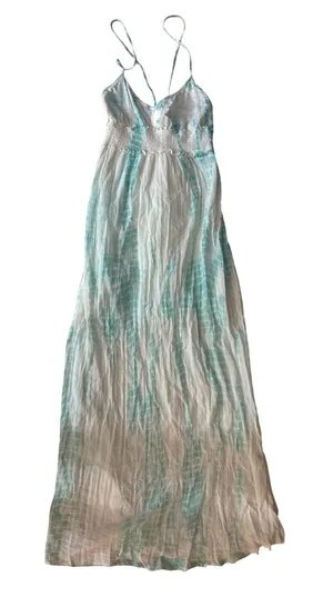 Hollister Teal and White Tie-Dye Maxi Slip Dress thumbnail 1