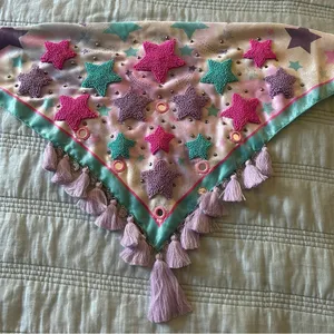Embroidered Boho Western bandana -Colombian scarf. Multicolors with starts thumbnail 2