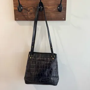 Vintage Brahmin Black Croc Embossed Leather Shoulder‎ Bag thumbnail 4