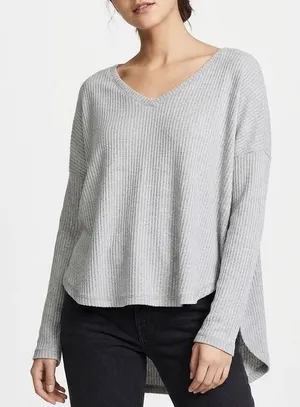 Wild Fable Sweater Womens Medium Gray Stretch Waffle Knit Long Sleeve Round Hem thumbnail 1