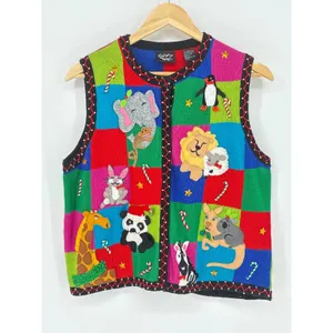 Vintage Christine Rotelli Christmas‎ Safari Animal Patchwork Knit Sweater Vest thumbnail 12