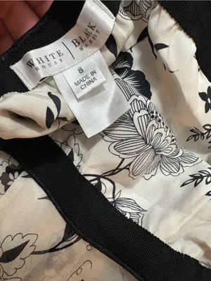 White House Black Market Black & Cream Floral Skirt-100% Silk thumbnail 2