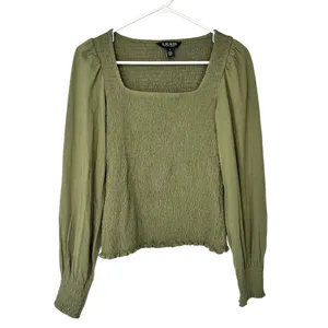 M Olive M Top Green Ralph Lauren Black Label Smocked Jersey Blouson Blouse thumbnail 2