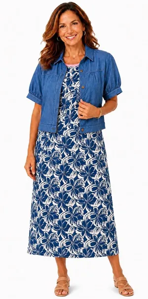 MUK LUKS Lounge Dress & Faux Denim Topper thumbnail 1