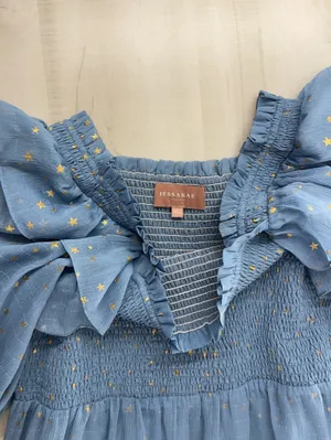 JESSAKAE smocked star gold printed dress 1XL blue event vacation casual thumbnail 3