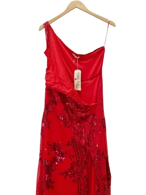 NWT Southern Fried Chics Gown Medium Red Sequin Floral One Shoulder Maxi Dress thumbnail 8