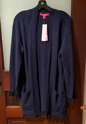 Lilly Pulitzer Navy Open-Front Fringe Hem Cardigan thumbnail 1