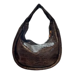 PrettyLittleThing Brown Faux Croc Embossed Hobo Shoulder Bag Y2K Slouchy Purse thumbnail 3