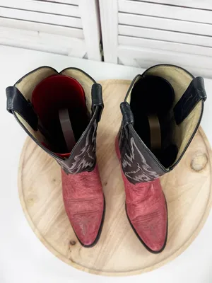 Vintage Dan Post Ostrich Leather Stitched Upper Cowgirl Boots Pink Black‎ 7.5 thumbnail 5
