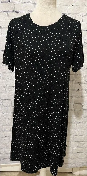 Ann Taylor Loft Navy Blue And White Polka Dot Dress Rayon Blend Size Medium thumbnail 1