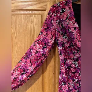 Express Pink Floral Print Long Sleeve Faux Wrap Ruffle Mini Dress‎ Size XXS thumbnail 6
