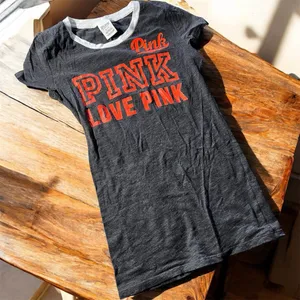 PINK Victoria's Secret Charcoal and Orange Tee #388 thumbnail 1