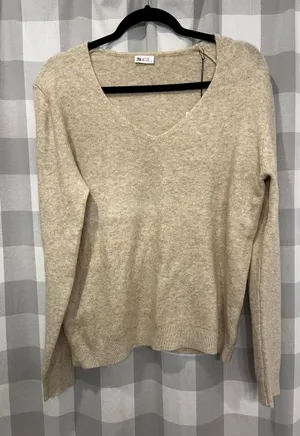 ZYIA Women's V-Neck Sweater in Light Tan thumbnail 1