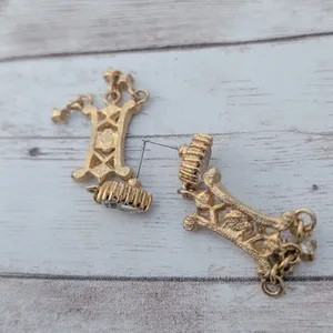 Vintage Earrings for Pierced Ears Ornate Gold Tone & Clear Gem Statement Dangle thumbnail 5