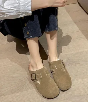 Winter outdoor leather cotton slippers Brown Size 6.5 thumbnail 1
