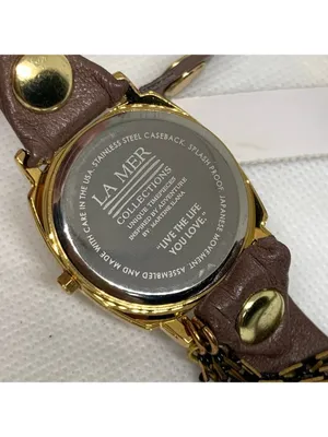 La Mer Collections Double Wrap leather band Gold Tone 30mm Watch quartz running thumbnail 4