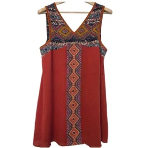 THML Embroidered Boho Mini Dress Size Large Red Orange Travel Anthropologie Vaca thumbnail 7