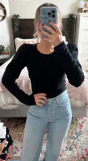 Black Ribbed Longsleeve Bodysuit  thumbnail 1