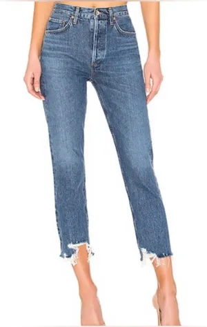 Agolde Riley High Rise Crop Distressed Hem Jeans Size 27 thumbnail 1