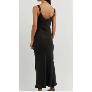 Dissh Kendall Black Midi Slip Dress Cupro Viscose V Neck Gold Ring Straps US 4 thumbnail 9