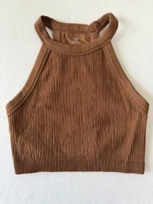 Aerie Ribbed Brown Crop Tank Top Size Large Stretch thumbnail 1