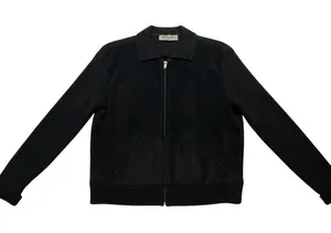 Chico's Design Jacket Women Size 2 Black Leather Suede Knit Mixed Media Coat thumbnail 1