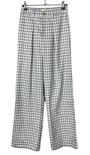 Hollister Ultra High‎ Rise Light Blue Plaid Flare Leg Trouser Pants XS thumbnail 1