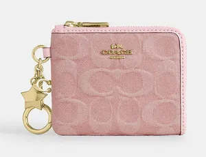 NWT Coach Small Corner Zip Wallet Signature Denim Charms CEU98 Gold/Light Pink thumbnail 1