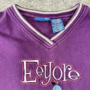 Vintage Disney Pooh Eeyore Purple V-Neck Sweatshirt Embroidered Extra‎ Large XL thumbnail 4