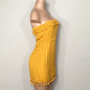 Honey punch gold strapless mini dress with tassels. New with tags thumbnail 3