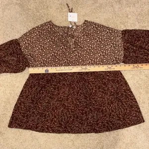 Hayden Los Angeles Brown‎ floral tie neck babydoll top NEW size L thumbnail 8