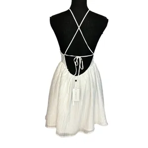 Lovers + Friends White Halter Mini Dress SMALL Fit Flare Party Festival $200 NEW thumbnail 6