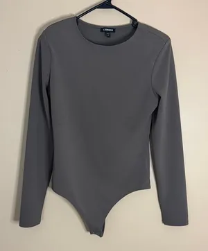 Express Taupe Gray Long Sleeve Crewneck Bodysuit thumbnail 1