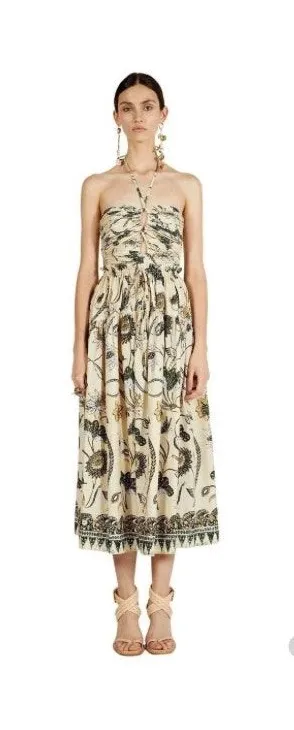 ULLA JOHNSON Ella lemon balm floral cut out halter midi dress size 2 thumbnail 1