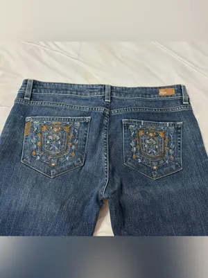 Paige Laurel Canyon Bootcut Women’s Blue Embroidered Jeans - Size 32 thumbnail 6