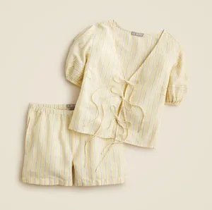 J. Crew linen cotton blend tie front short set thumbnail 1