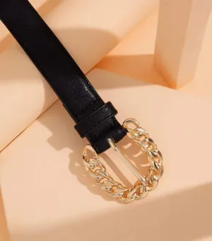 NWT Black Faux Leather Belt W Chain Design Buckle thumbnail 3