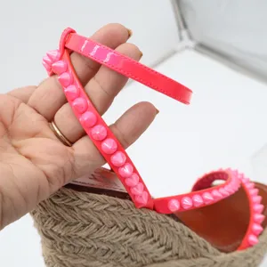 Christian Louboutin Neon Pink Studded Espadrille Wedge Sandals 38 thumbnail 9