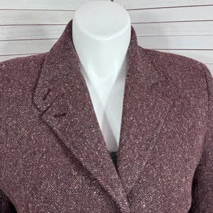 Vintage L.L. Bean Tweed‎ Blazer Large Burgundy Herringbone Wool Silk Blend Maroo thumbnail 5