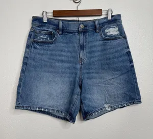 American Eagle 90s Boyfriend Bermuda Distressed Denim Shorts Blue Women‎ Size 10 thumbnail 1