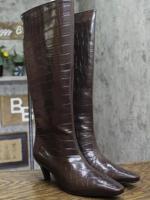 NWT INC International Concepts Knee High Boots Kitten Heel Brown Croc 6.5M thumbnail 3