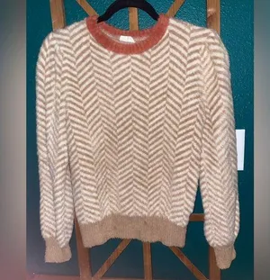 Hem & Thread Tan and Cream Crew Neck Sweater thumbnail 1