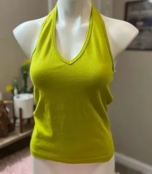 BeWare Lime Green Halter Top Womens Size Large L Vintage Y2K Made in USA Solid C thumbnail 1