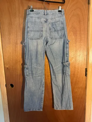 Garage Denim Slouchy Cargo Jeans Size 1/25 Light Wash Baggy Distressed Y2K thumbnail 8